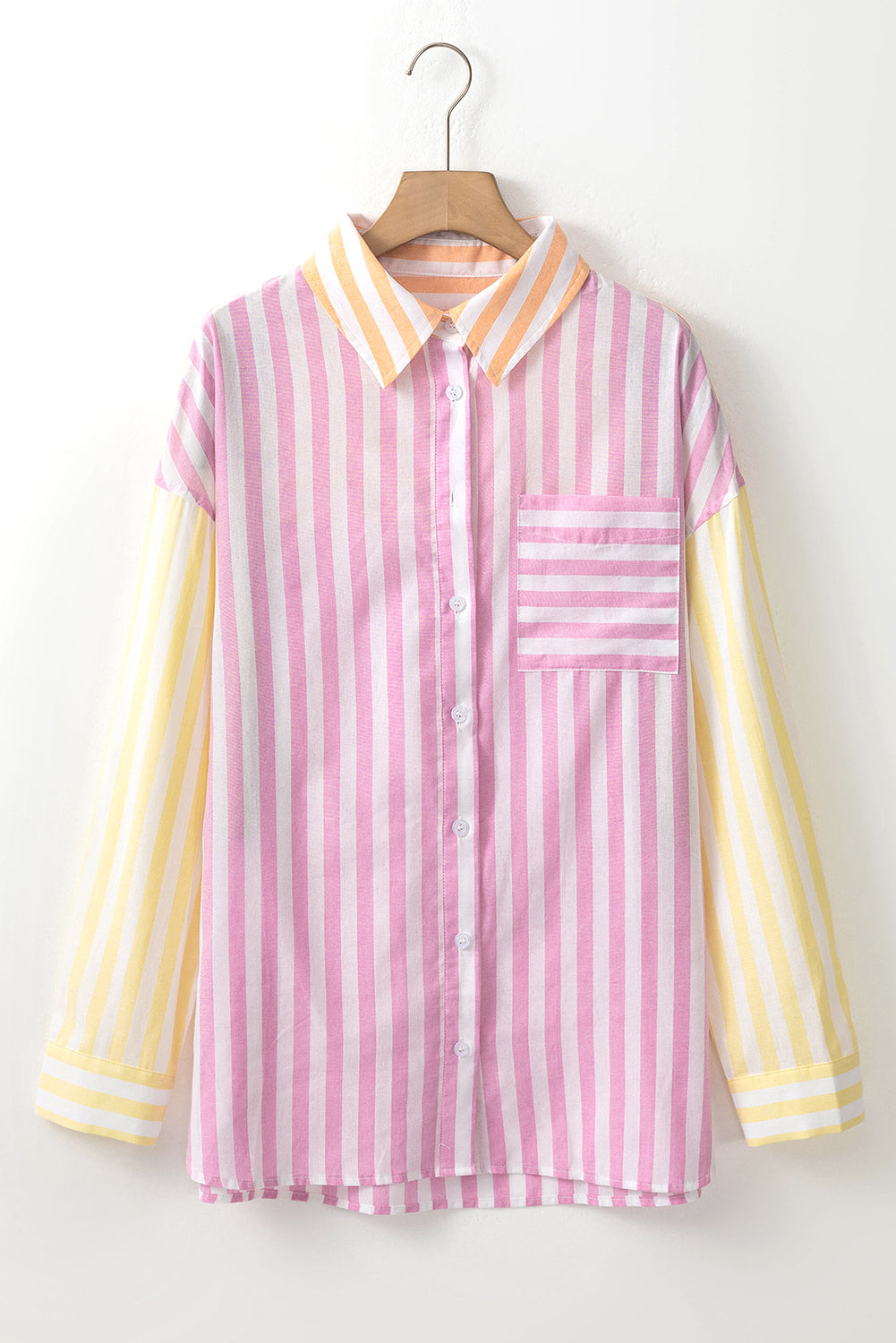 Stripe Contrast Collar Long Sleeve Shirt