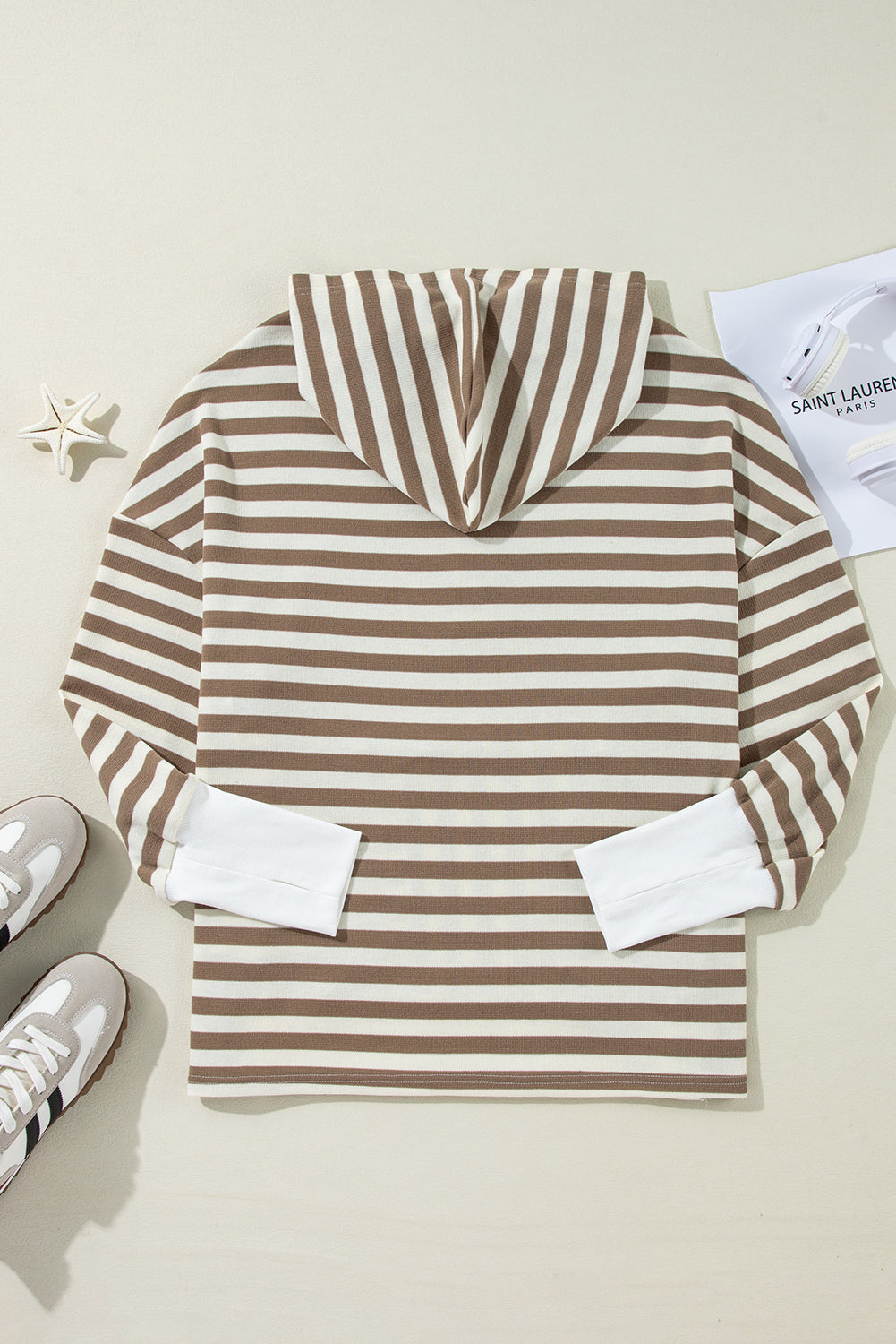 Striped Drop Sleeve Henley Hoodie