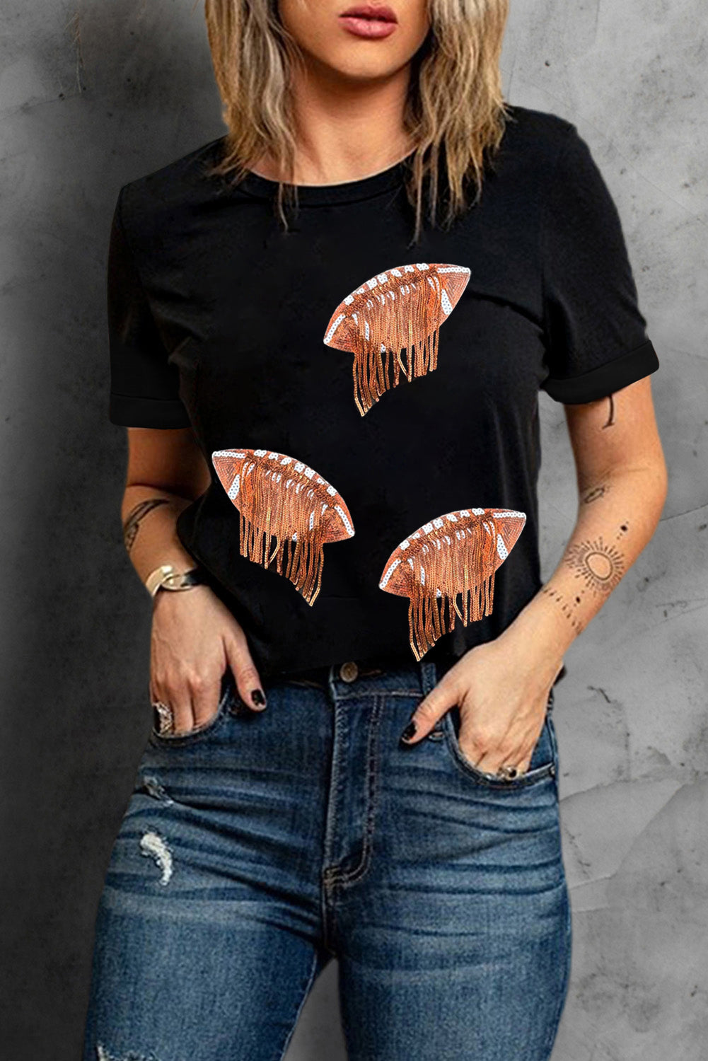 Sequin Fringed Football Tee