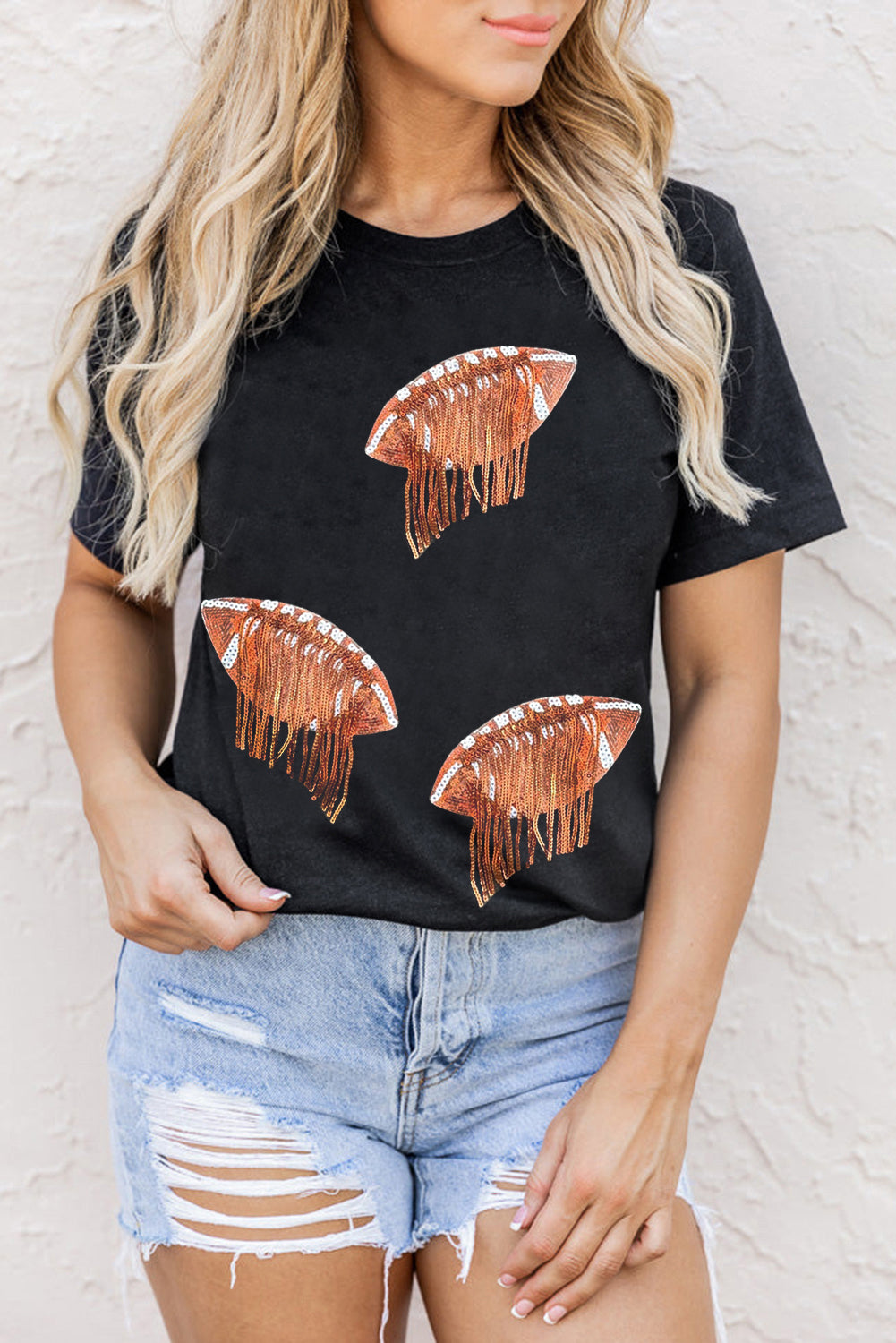 Sequin Fringed Football Tee