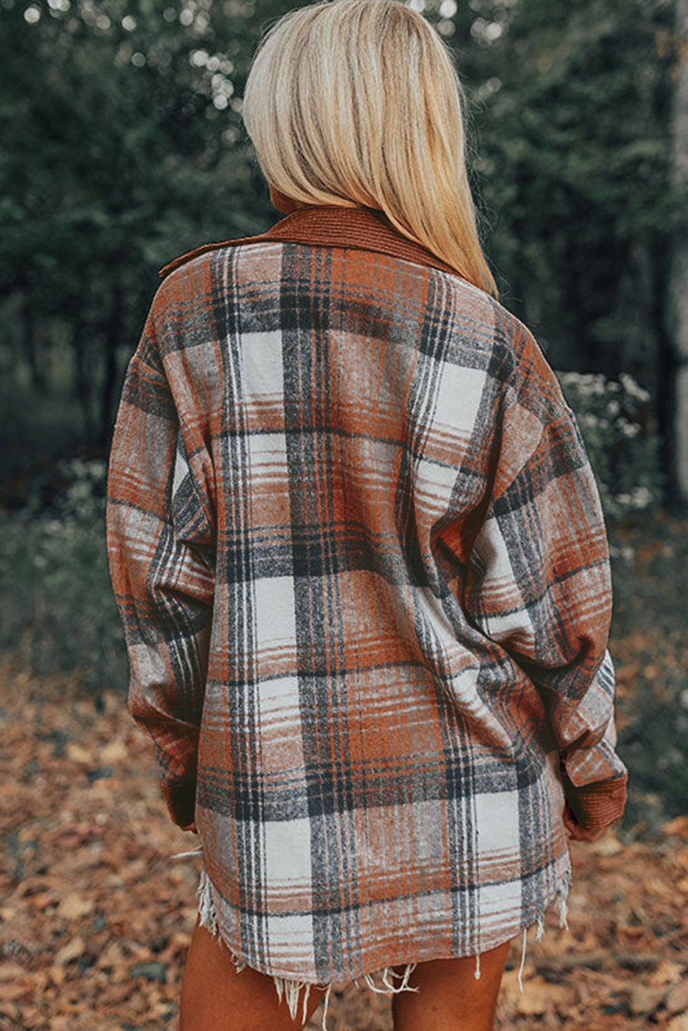 Plaid Corduroy Patchwork Shacket