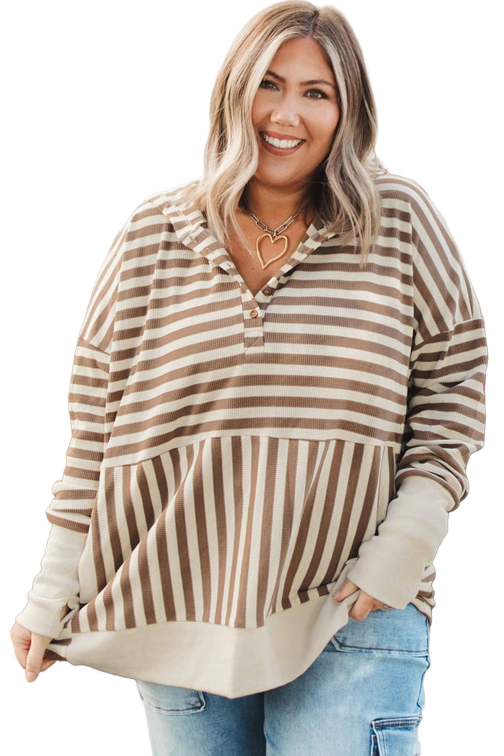 Striped Drop Sleeve Henley Hoodie