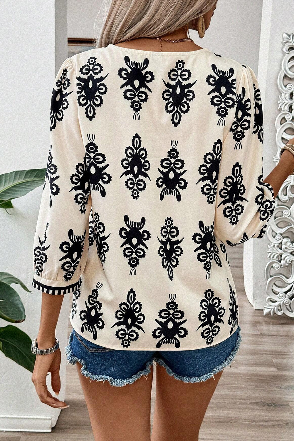 Puff Sleeve V Neck Blouse