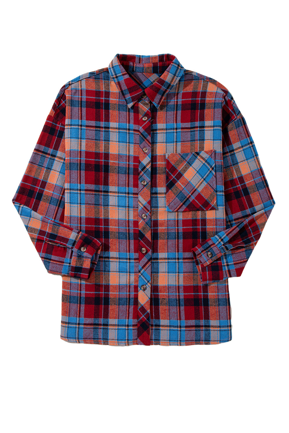 Plaid Print Drop Sleeve Loose Shirt