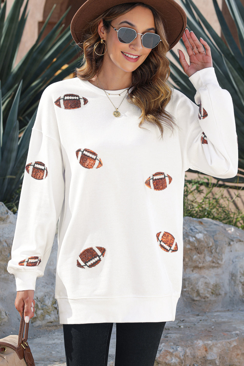 Sequin Football Patch Sweatshirt