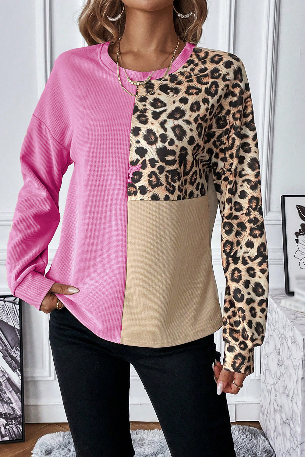 Waffle Knit Leopard Top