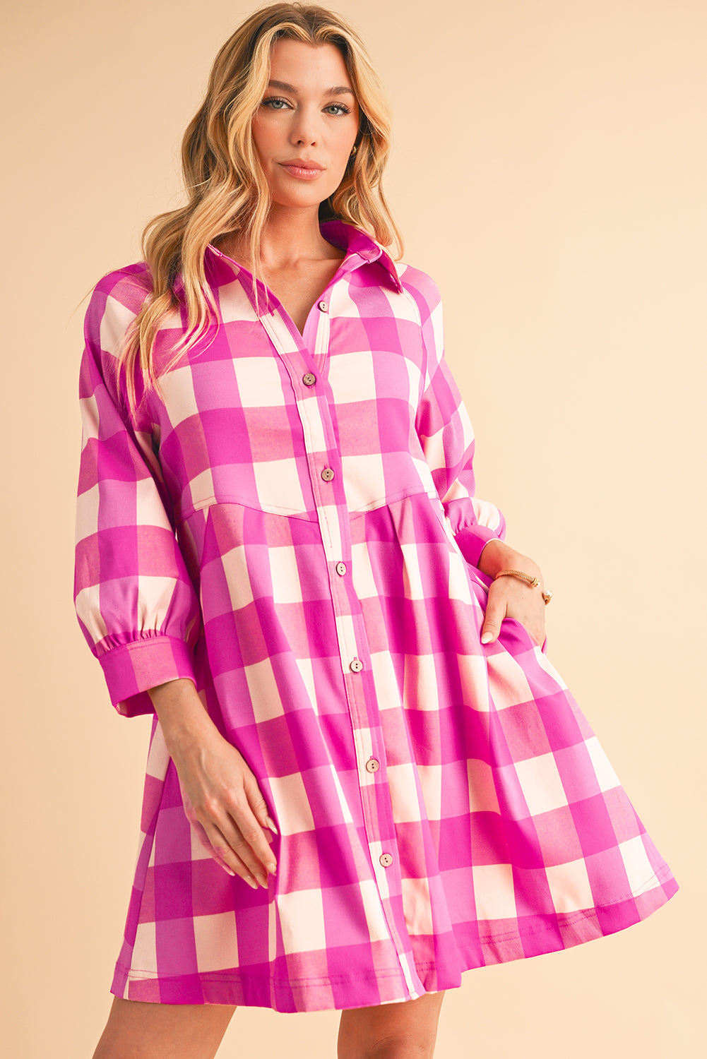 Plaid Button Down Shirt Dress