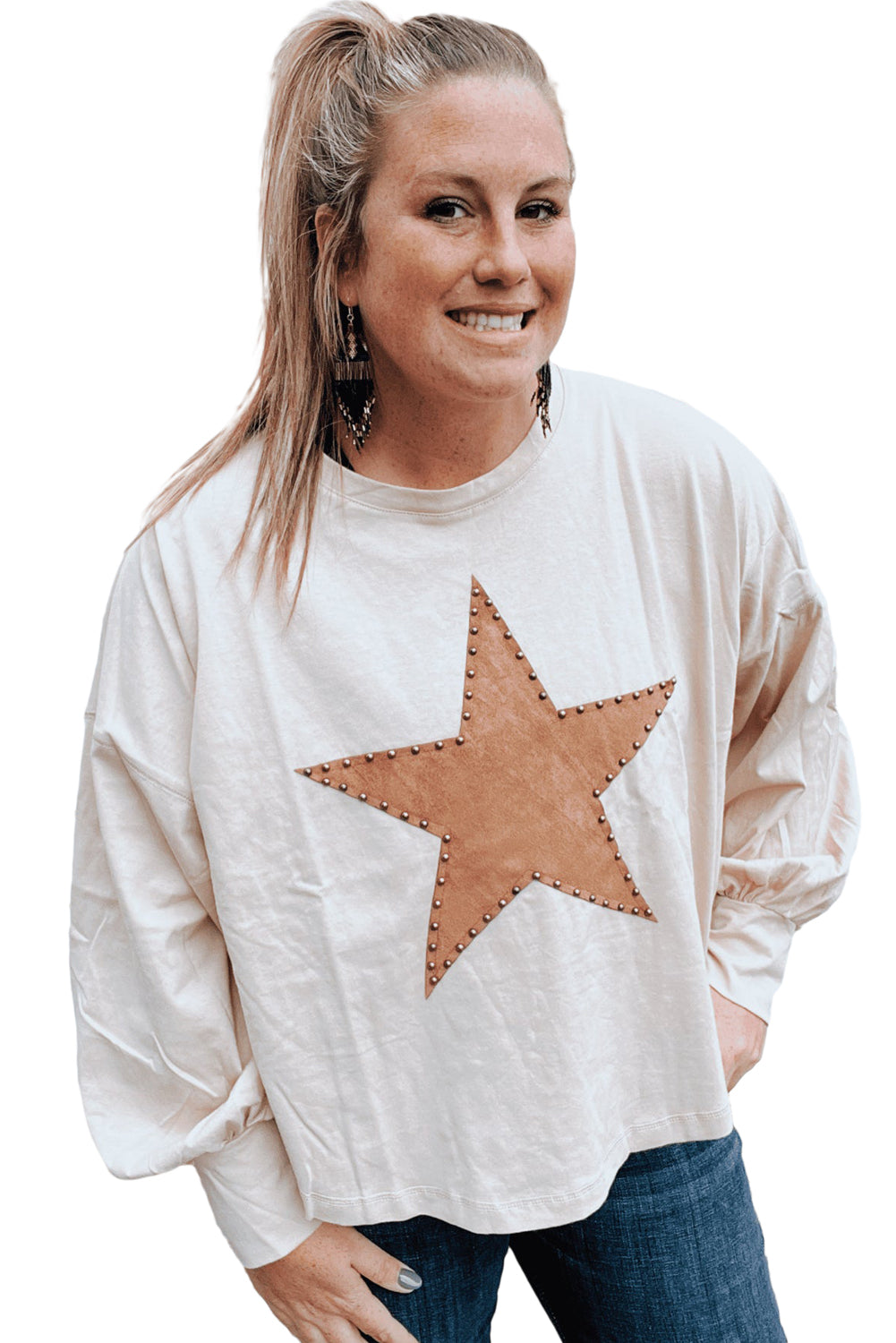 Star Studded Crew Neck Top