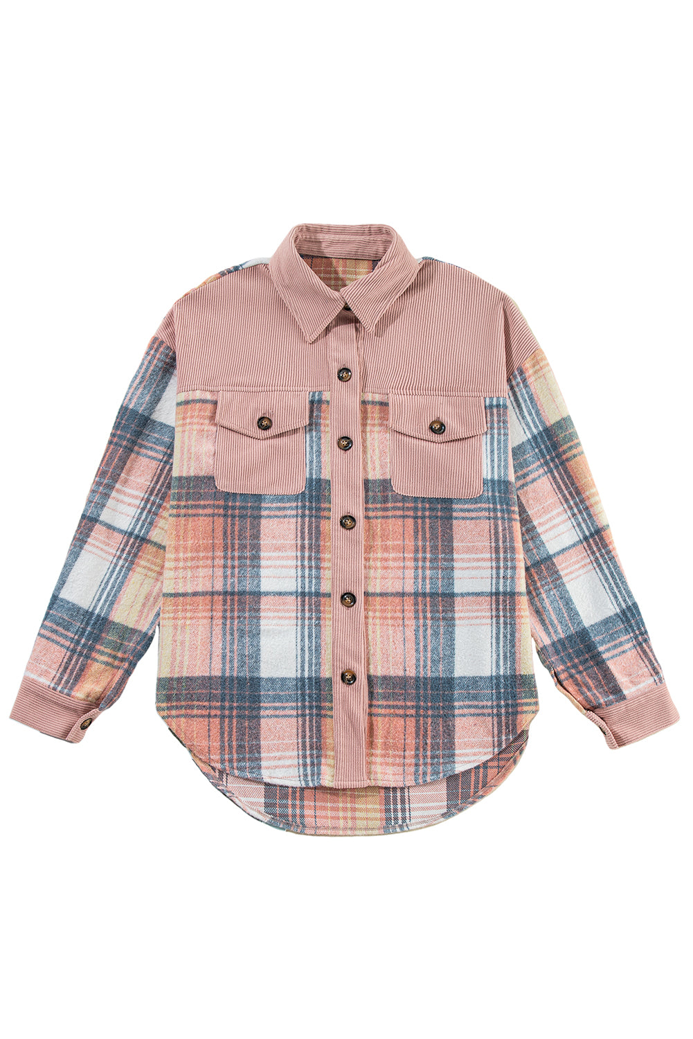 Plaid Corduroy Patchwork Shacket