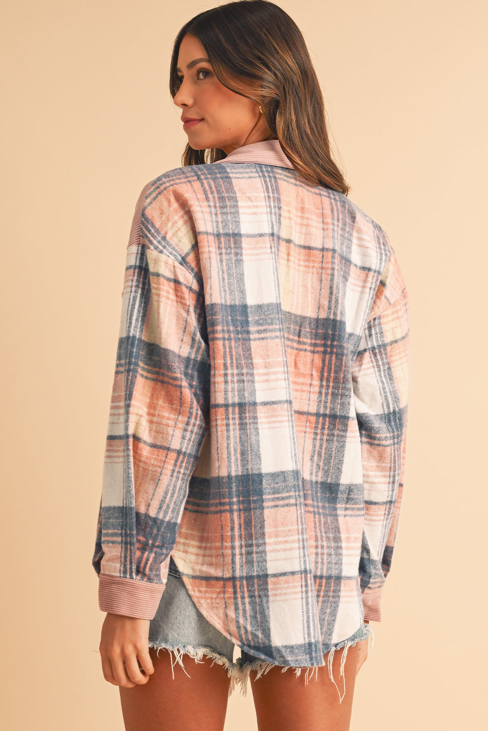 Plaid Corduroy Patchwork Shacket