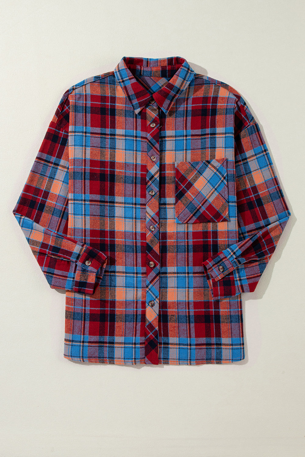 Plaid Print Drop Sleeve Loose Shirt