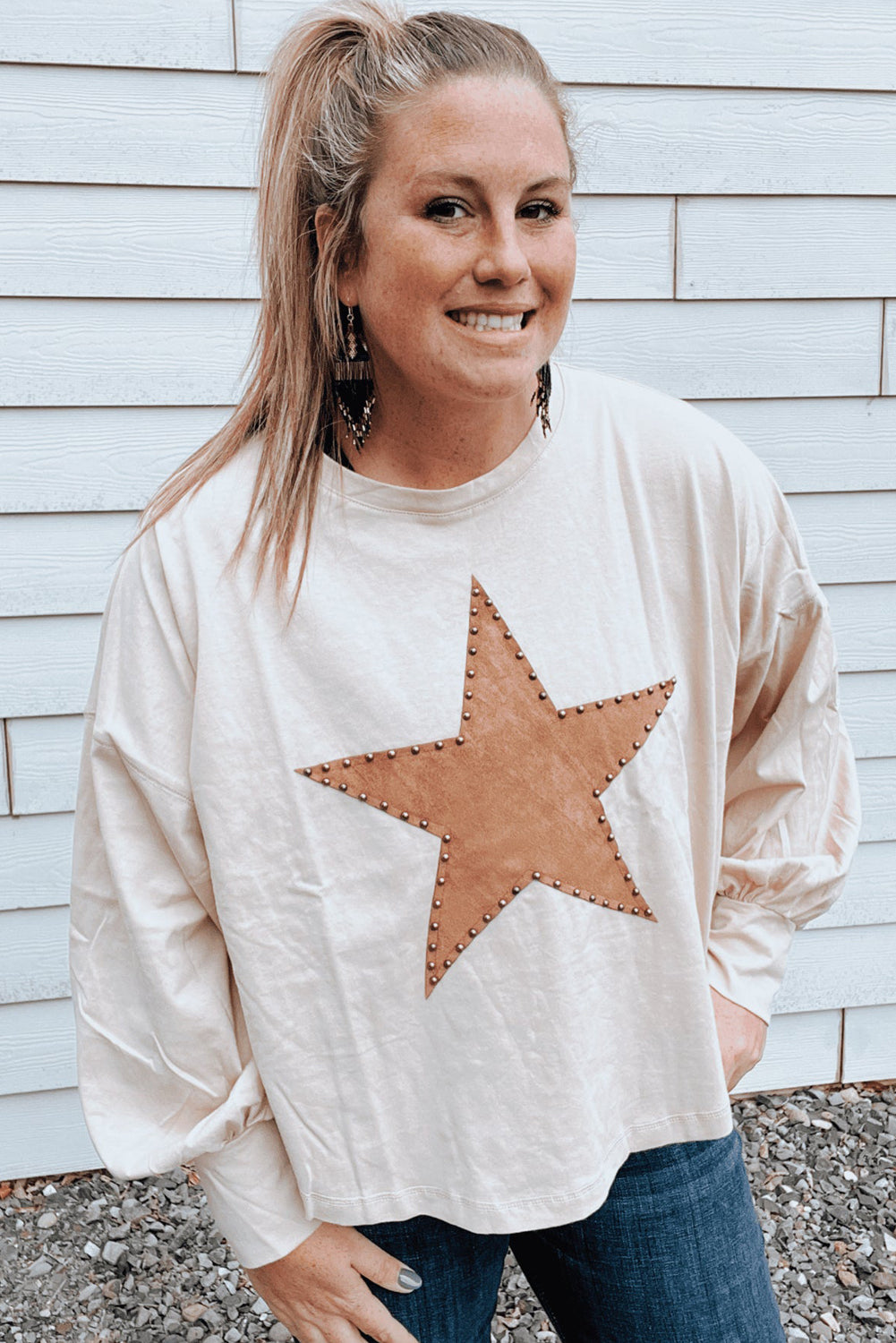 Star Studded Crew Neck Top