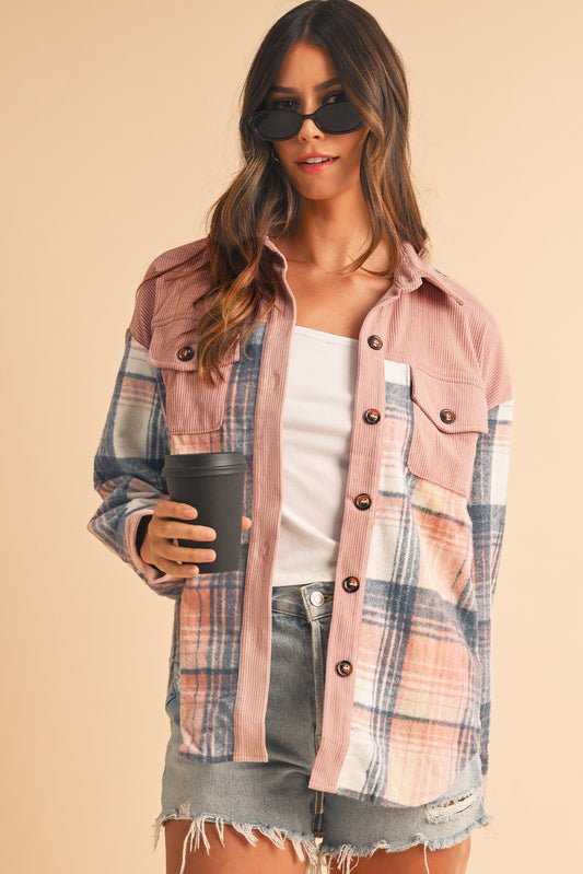 Plaid Corduroy Patchwork Shacket