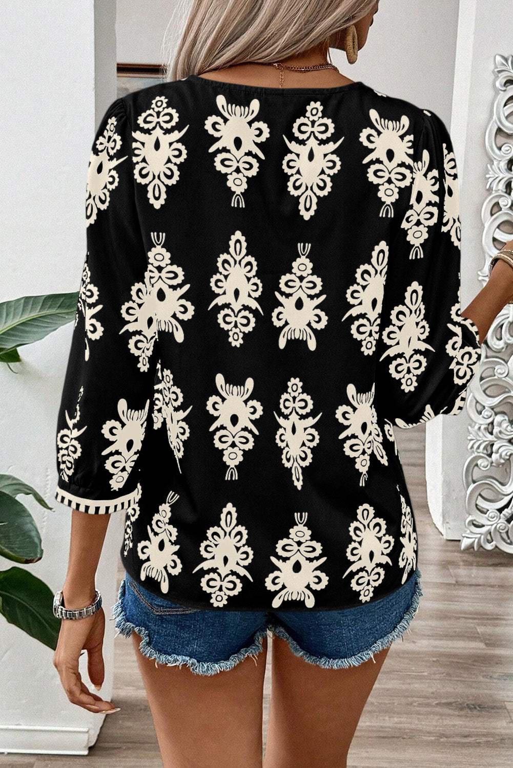 Puff Sleeve V Neck Blouse