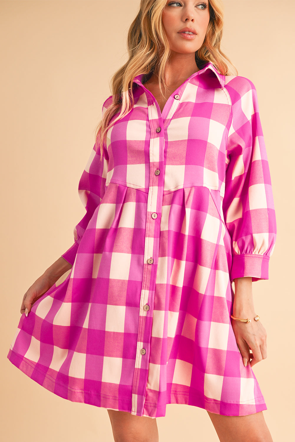 Plaid Button Down Shirt Dress