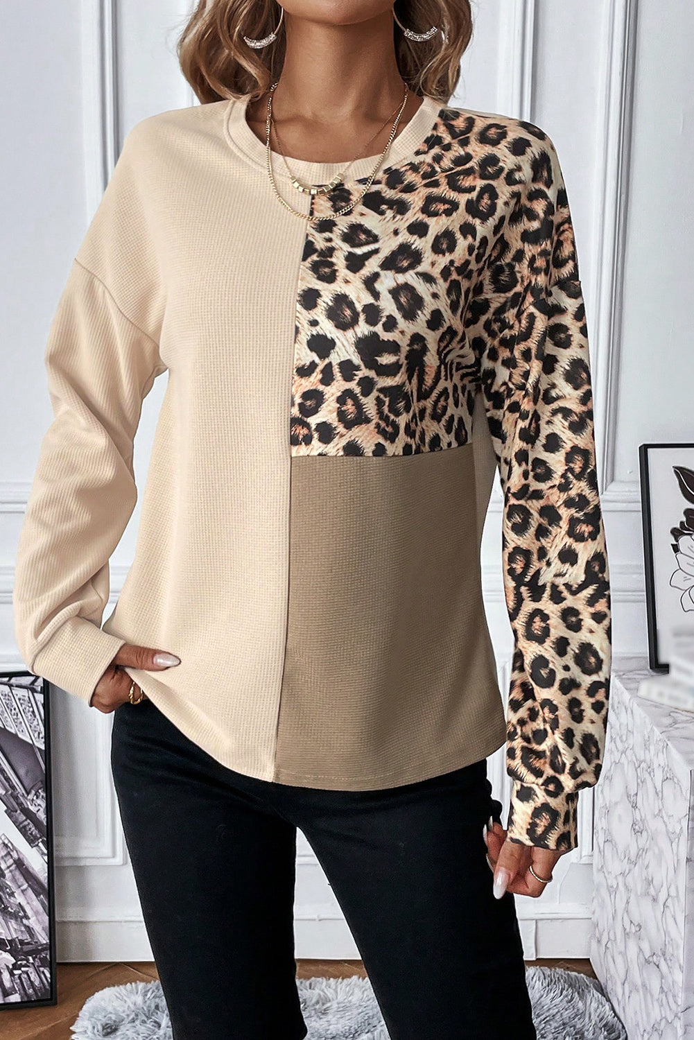 Waffle Knit Leopard Top