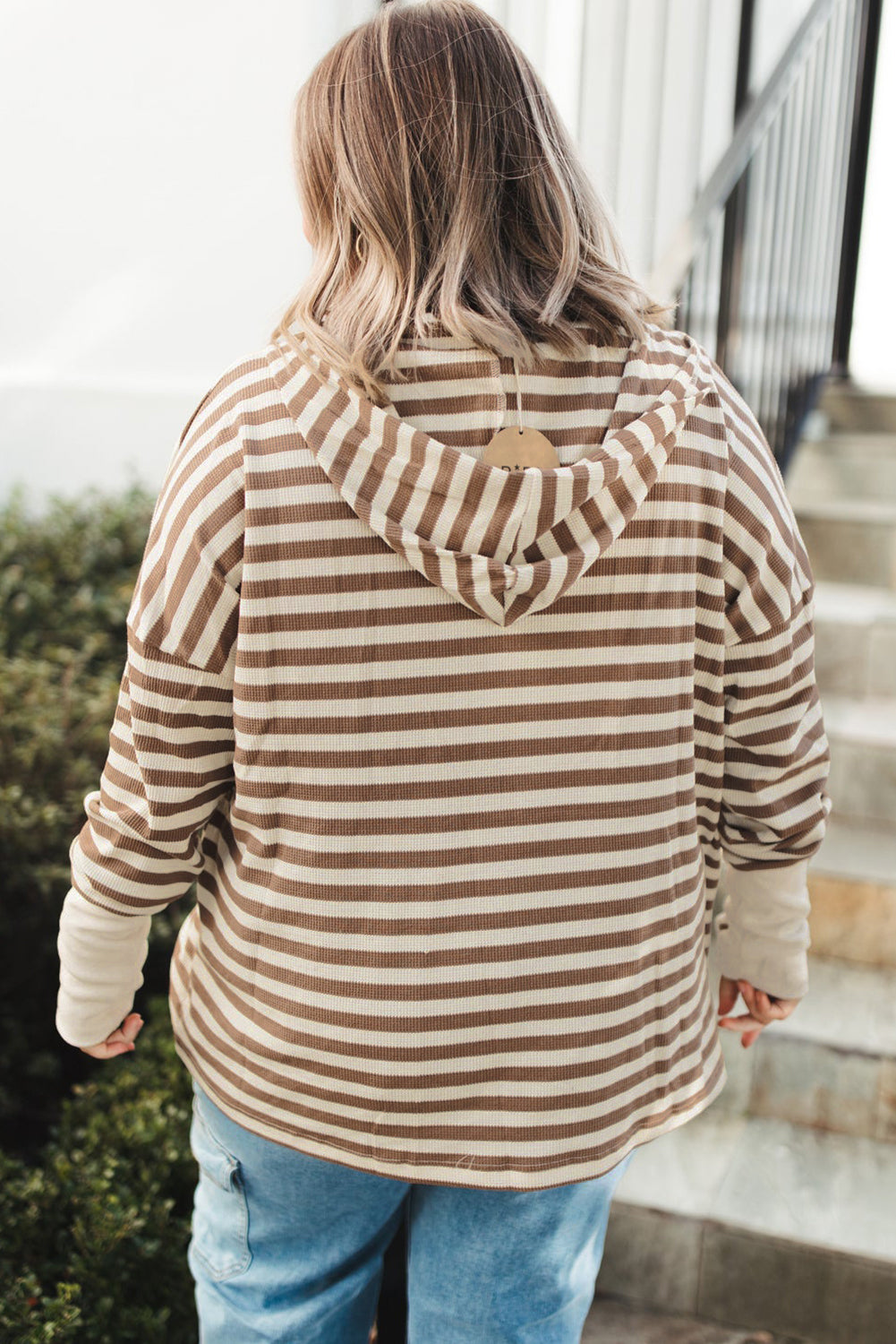 Striped Drop Sleeve Henley Hoodie