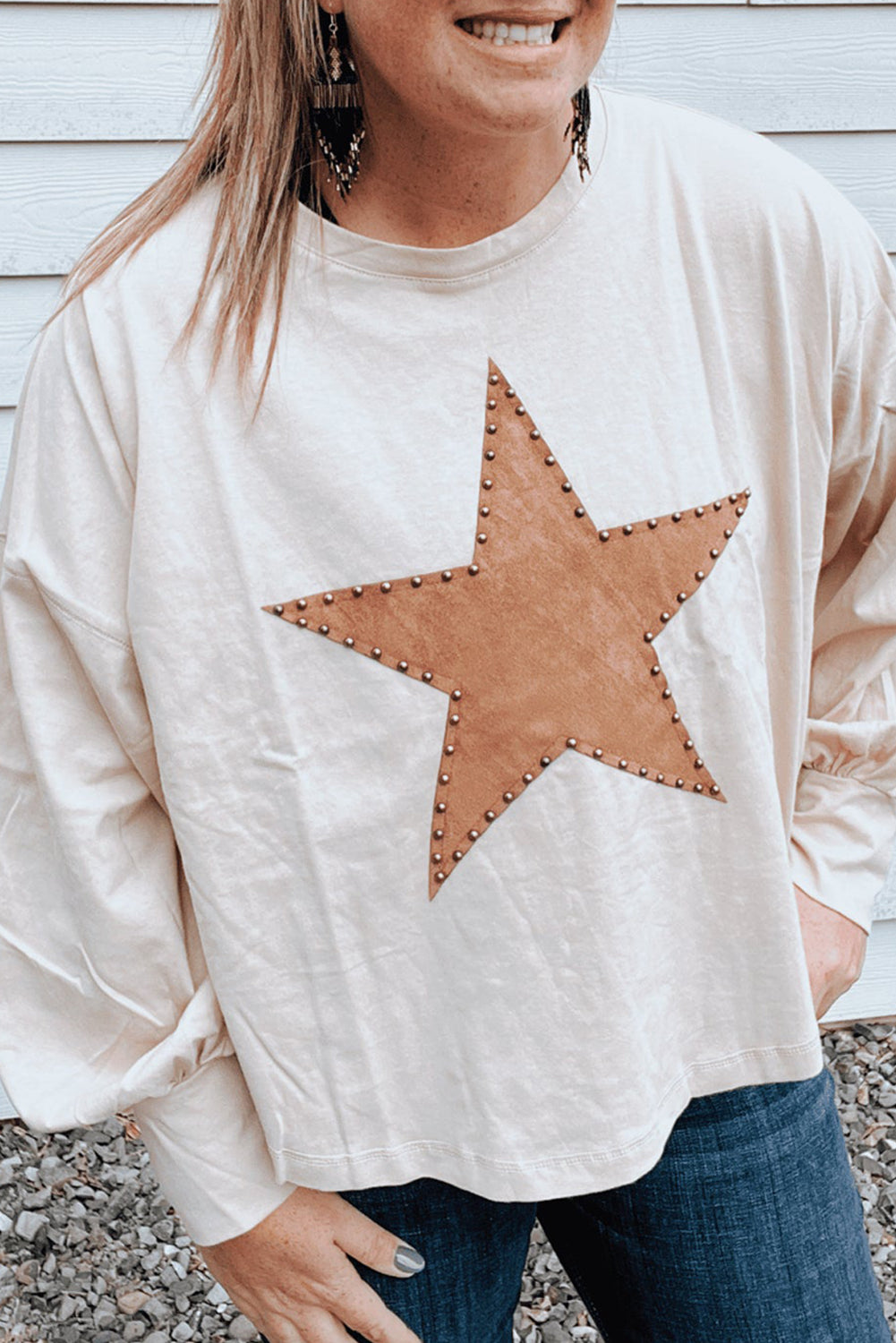 Star Studded Crew Neck Top