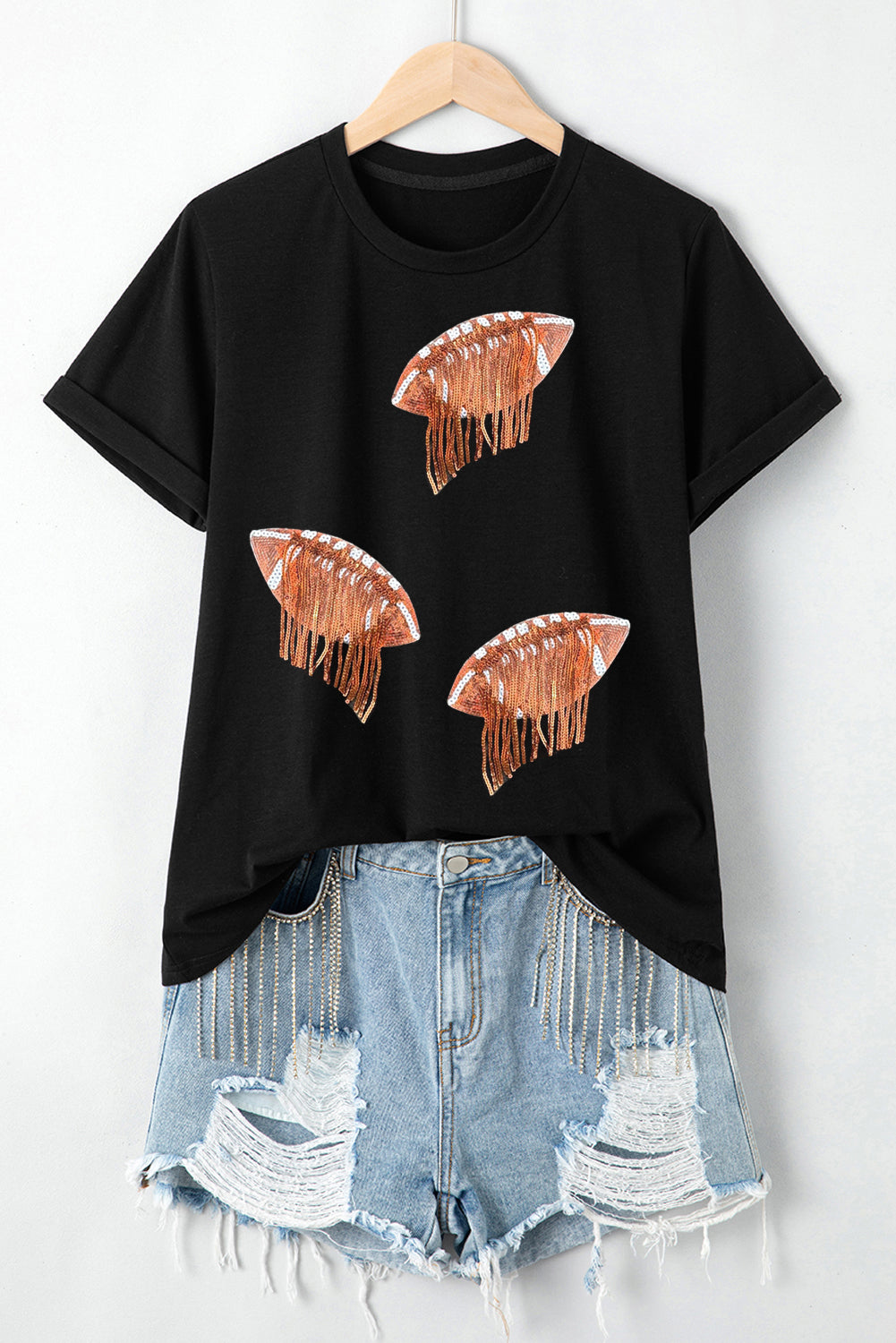 Sequin Fringed Football Tee