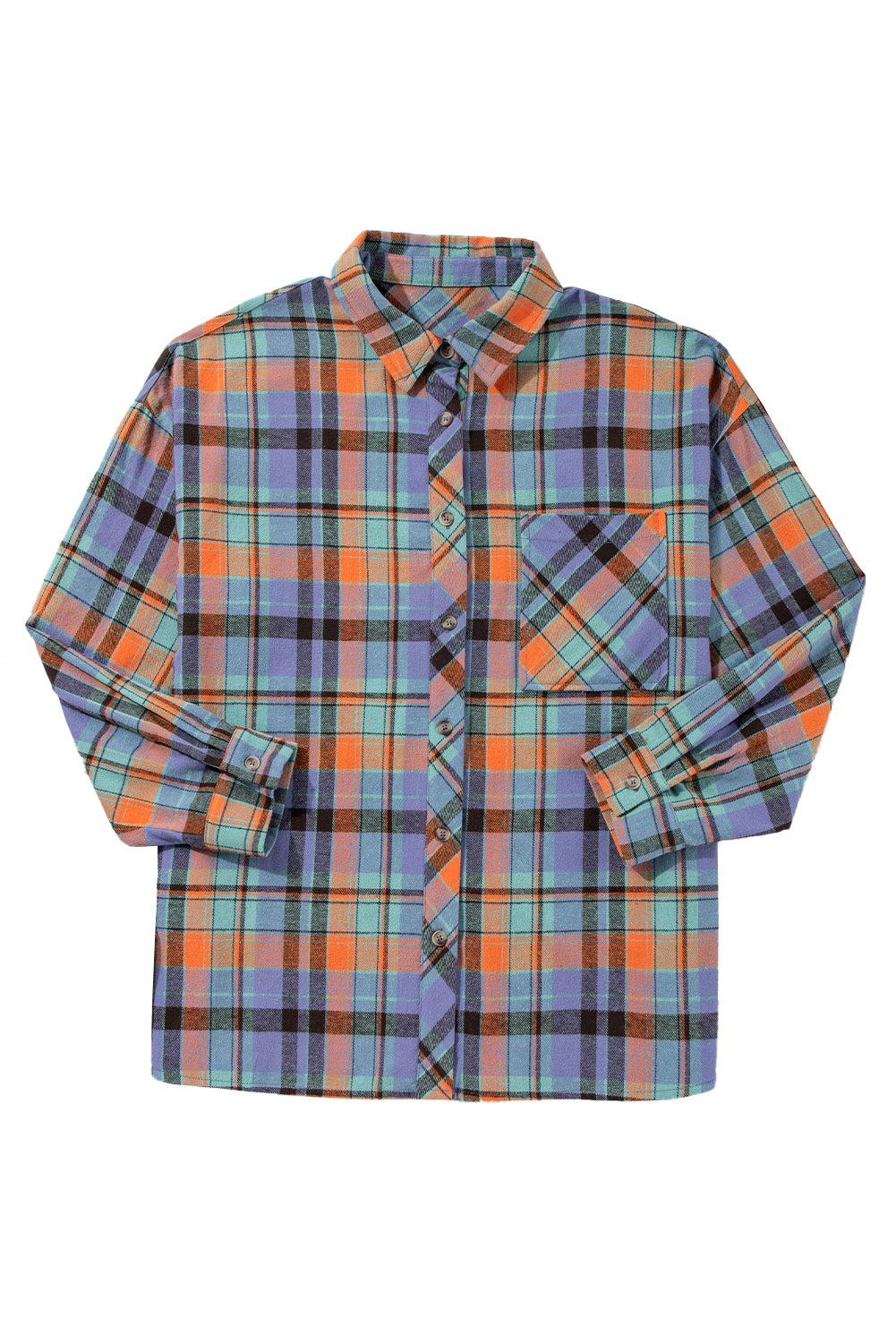 Plaid Print Drop Sleeve Loose Shirt